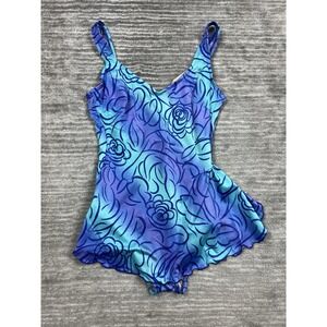 Robby Len Bathing Suit One Piece Womens Large Blue Swimming Scallop Hem
